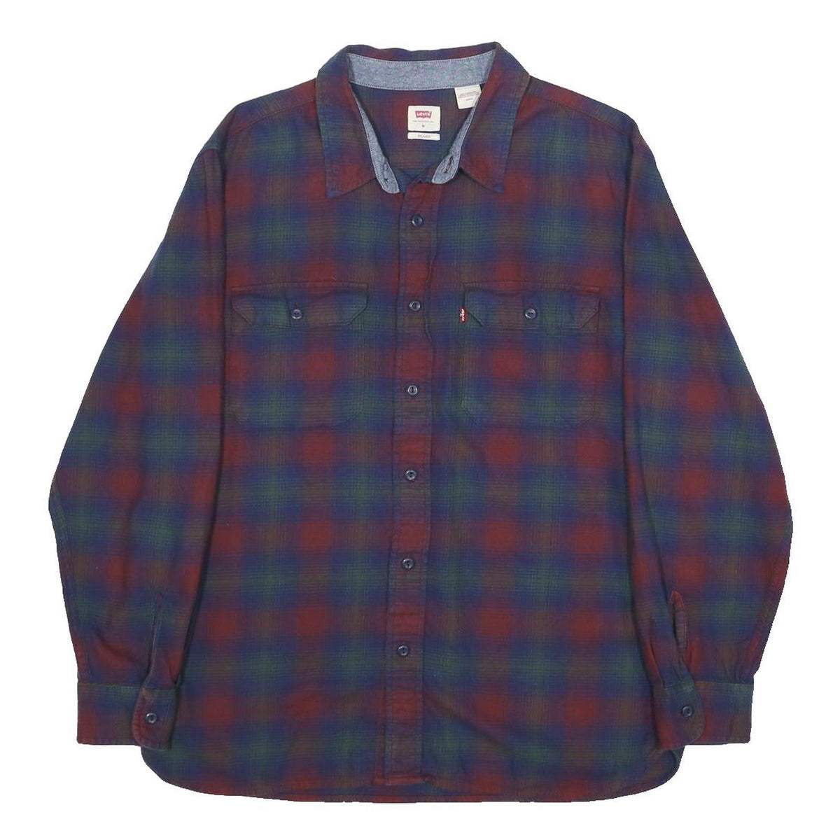 LEVI'S Mens Blue & Red Cotton Check Shirt M Button Front Long Sleeve Casual