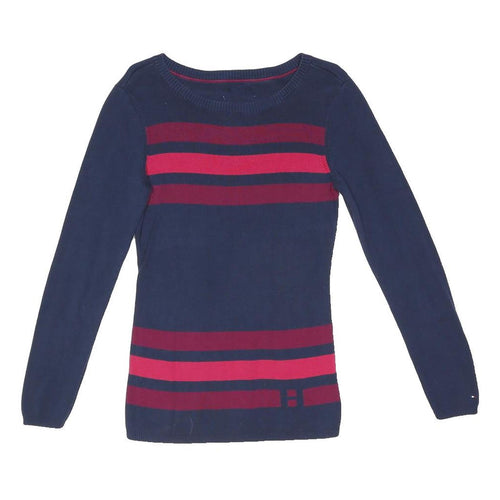 TOMMY HILFIGER Womens Navy & Burgundy Patterned Cotton Blend Jumper Crew Neck