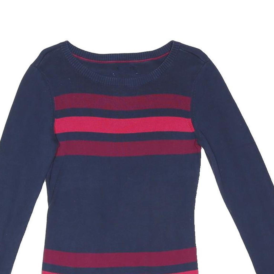 TOMMY HILFIGER Womens Navy & Burgundy Patterned Cotton Blend Jumper Crew Neck