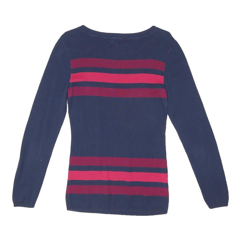 TOMMY HILFIGER Womens Navy & Burgundy Patterned Cotton Blend Jumper Crew Neck