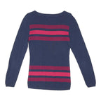 TOMMY HILFIGER Womens Navy & Burgundy Patterned Cotton Blend Jumper Crew Neck