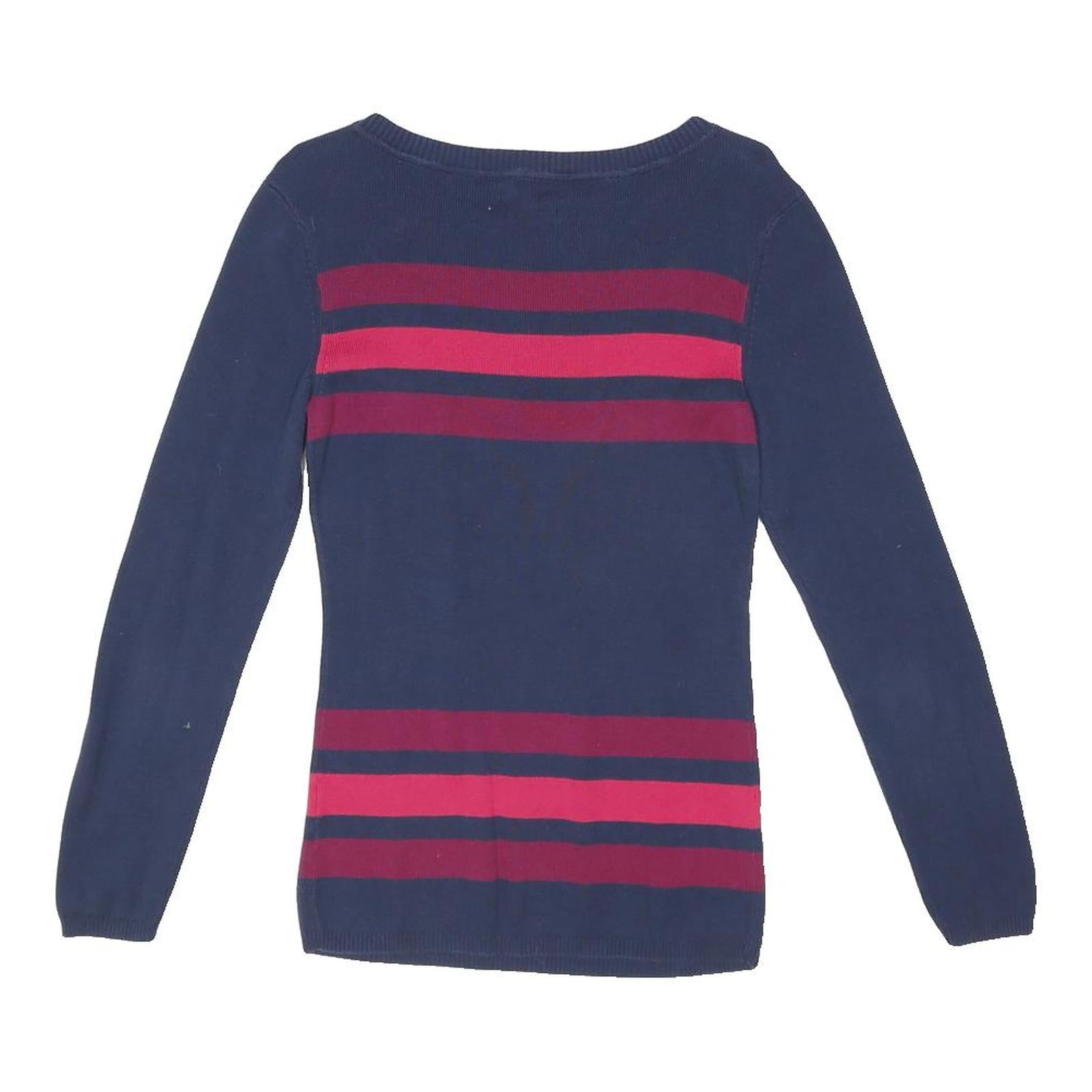TOMMY HILFIGER Womens Navy & Burgundy Patterned Cotton Blend Jumper Crew Neck
