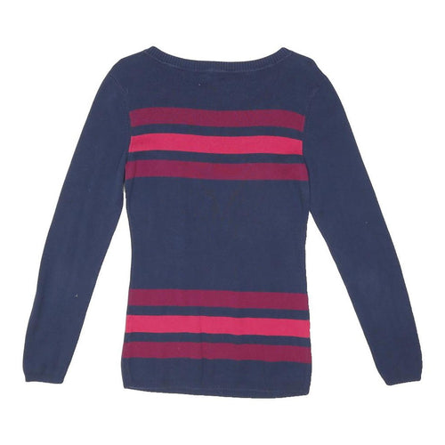 TOMMY HILFIGER Womens Navy & Burgundy Patterned Cotton Blend Jumper Crew Neck