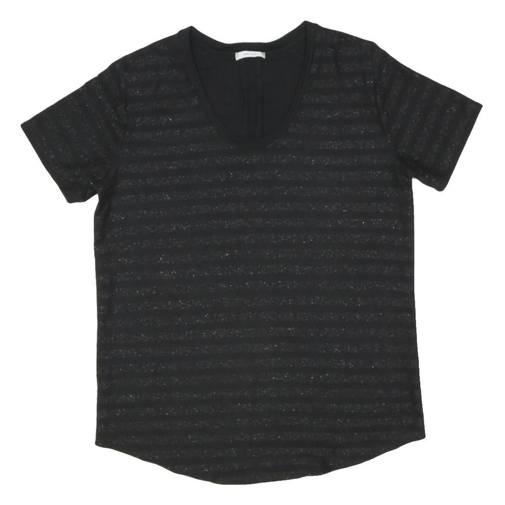 REISS Womens Black Printed Top Short Sleeve V Neck M Stylish Comfortable