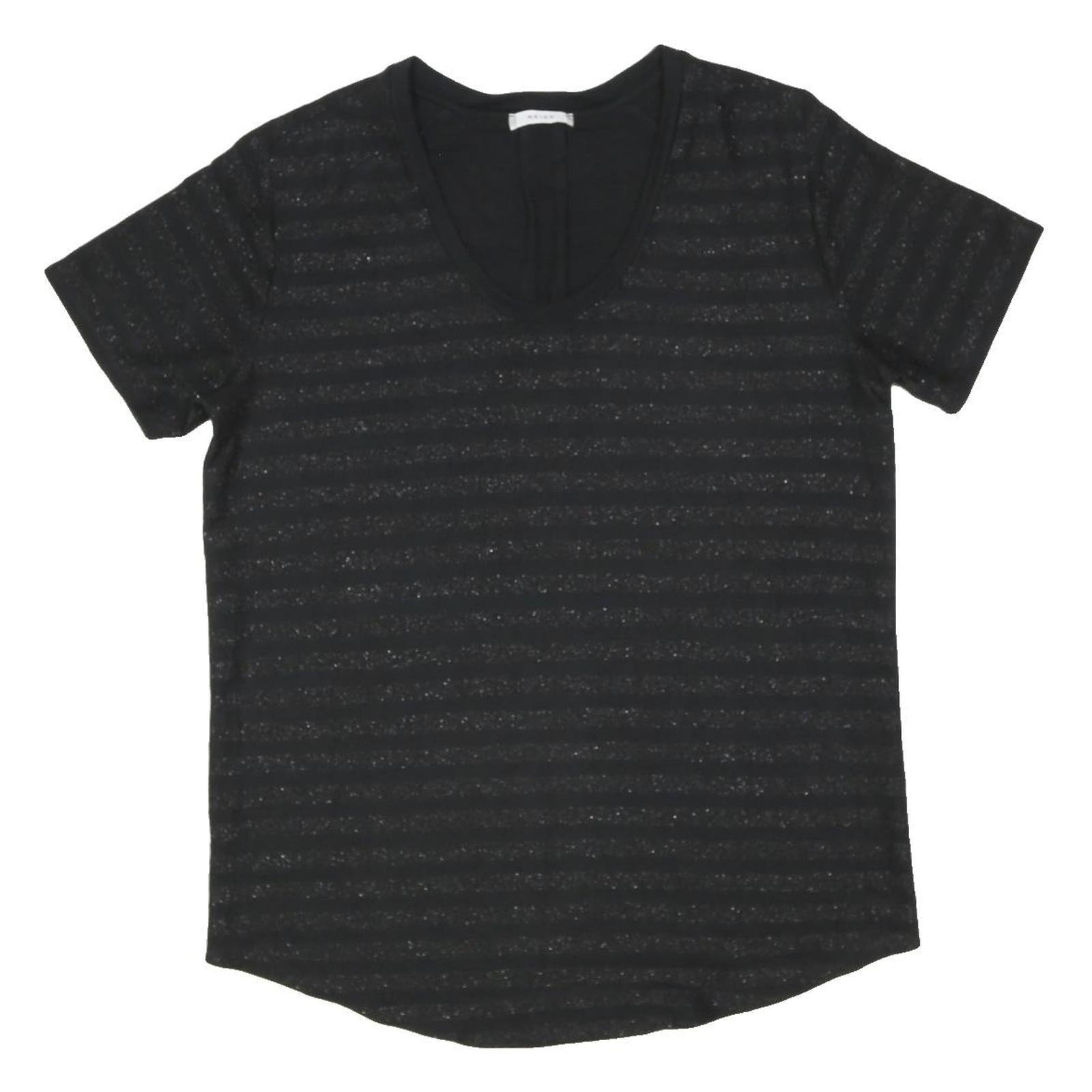 REISS Womens Black Printed Top Short Sleeve V Neck M Stylish Comfortable