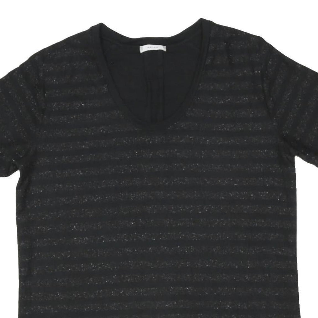 REISS Womens Black Printed Top Short Sleeve V Neck M Stylish Comfortable