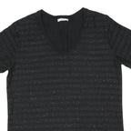 REISS Womens Black Printed Top Short Sleeve V Neck M Stylish Comfortable