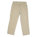CARHARTT Mens Jeans Beige Relaxed Straight Cotton Blend W34 L27 Workwear Zip