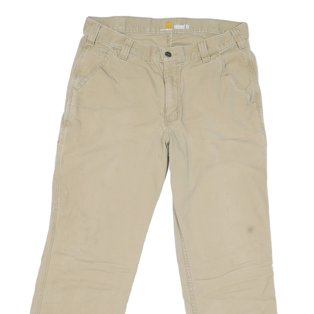 CARHARTT Mens Jeans Beige Relaxed Straight Cotton Blend W34 L27 Workwear Zip