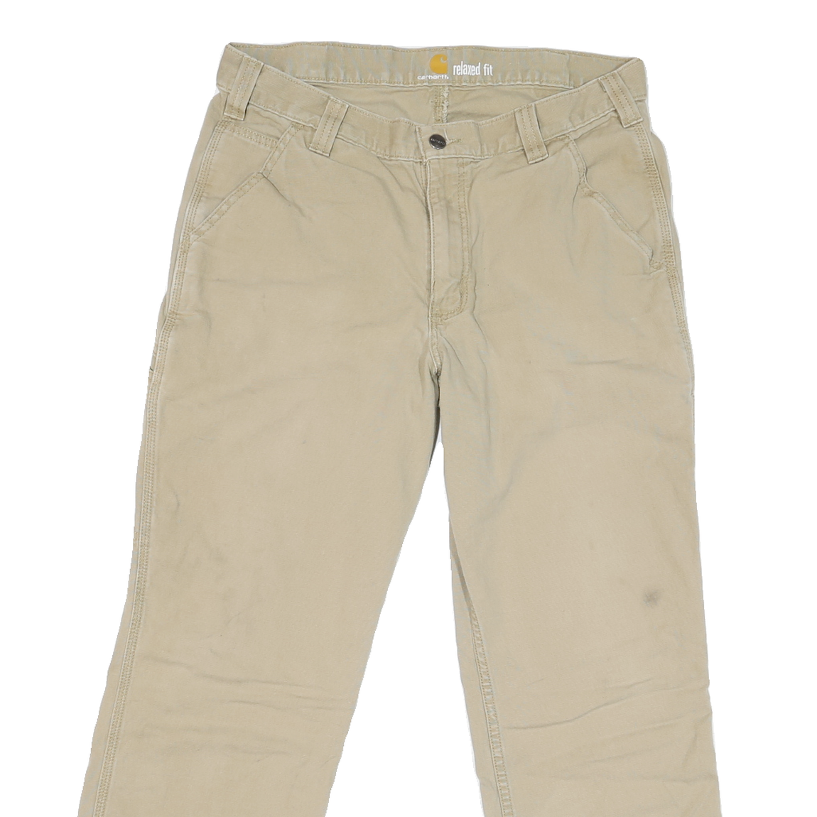 CARHARTT Mens Jeans Beige Relaxed Straight Cotton Blend W34 L27 Workwear Zip