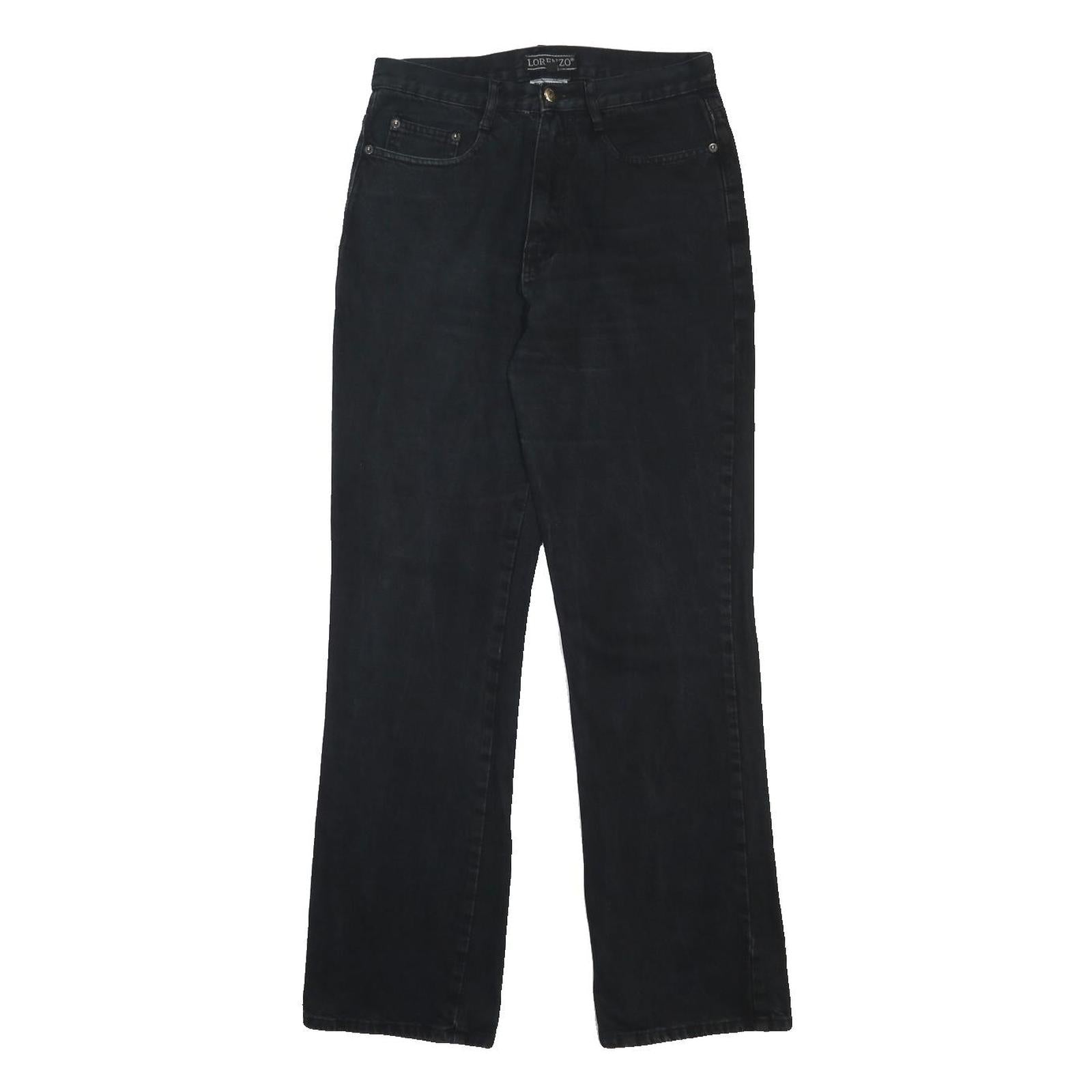 LORENZO Womens Jeans Black Relaxed Straight Denim Medium W28 L30 Comfortable Zip