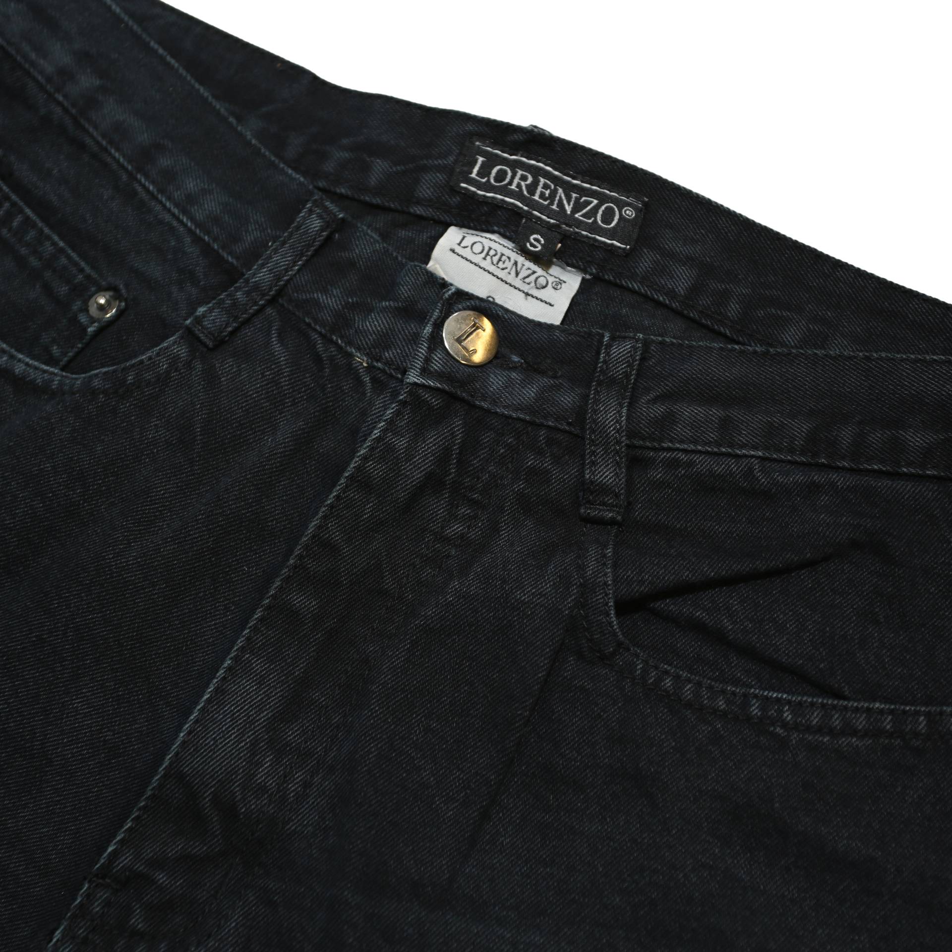 LORENZO Womens Jeans Black Relaxed Straight Denim Medium W28 L30 Comfortable Zip