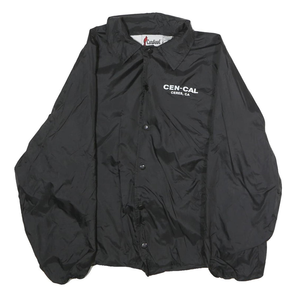 CARDINAL Mens Black Nylon Button Jacket L Plain Casual Lightweight Windbreaker