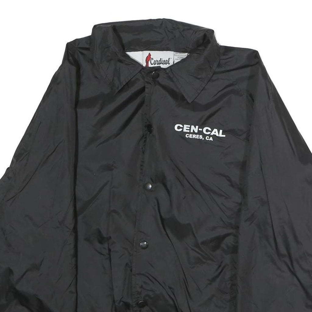 CARDINAL Mens Black Nylon Button Jacket L Plain Casual Lightweight Windbreaker