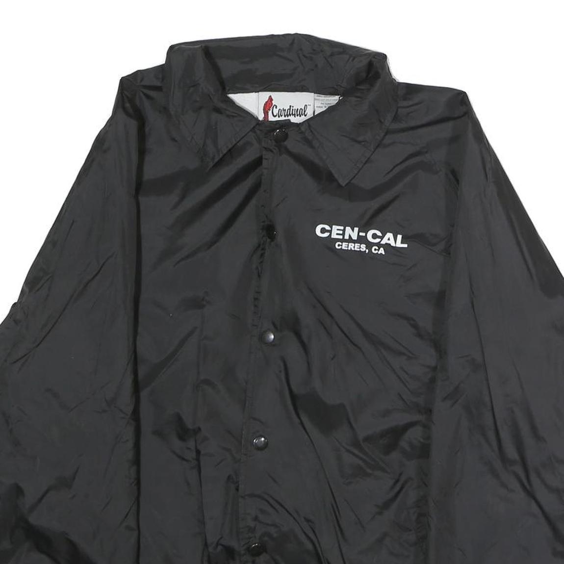 CARDINAL Mens Black Nylon Button Jacket L Plain Casual Lightweight Windbreaker