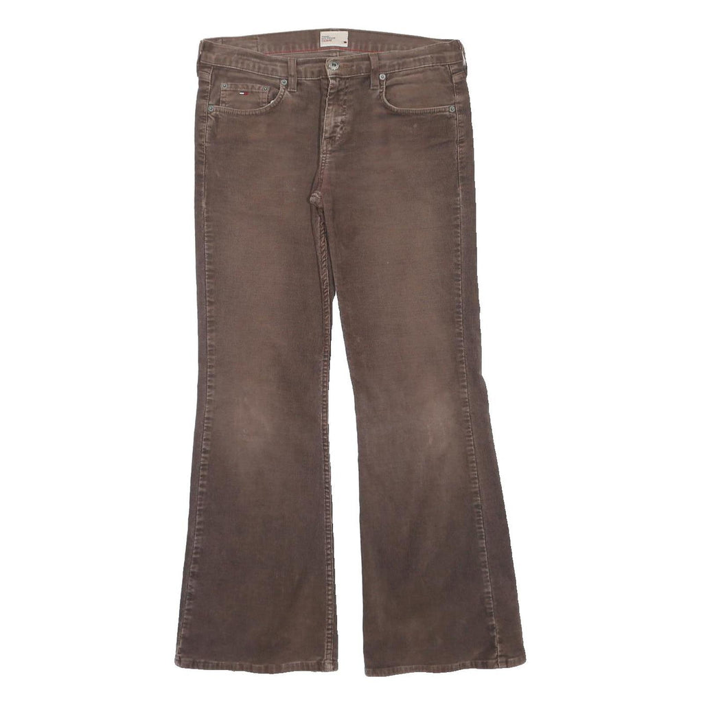 TOMMY HILFIGER Womens Cotton Blend Brown Regular Flared Trousers W31 L32 Casual