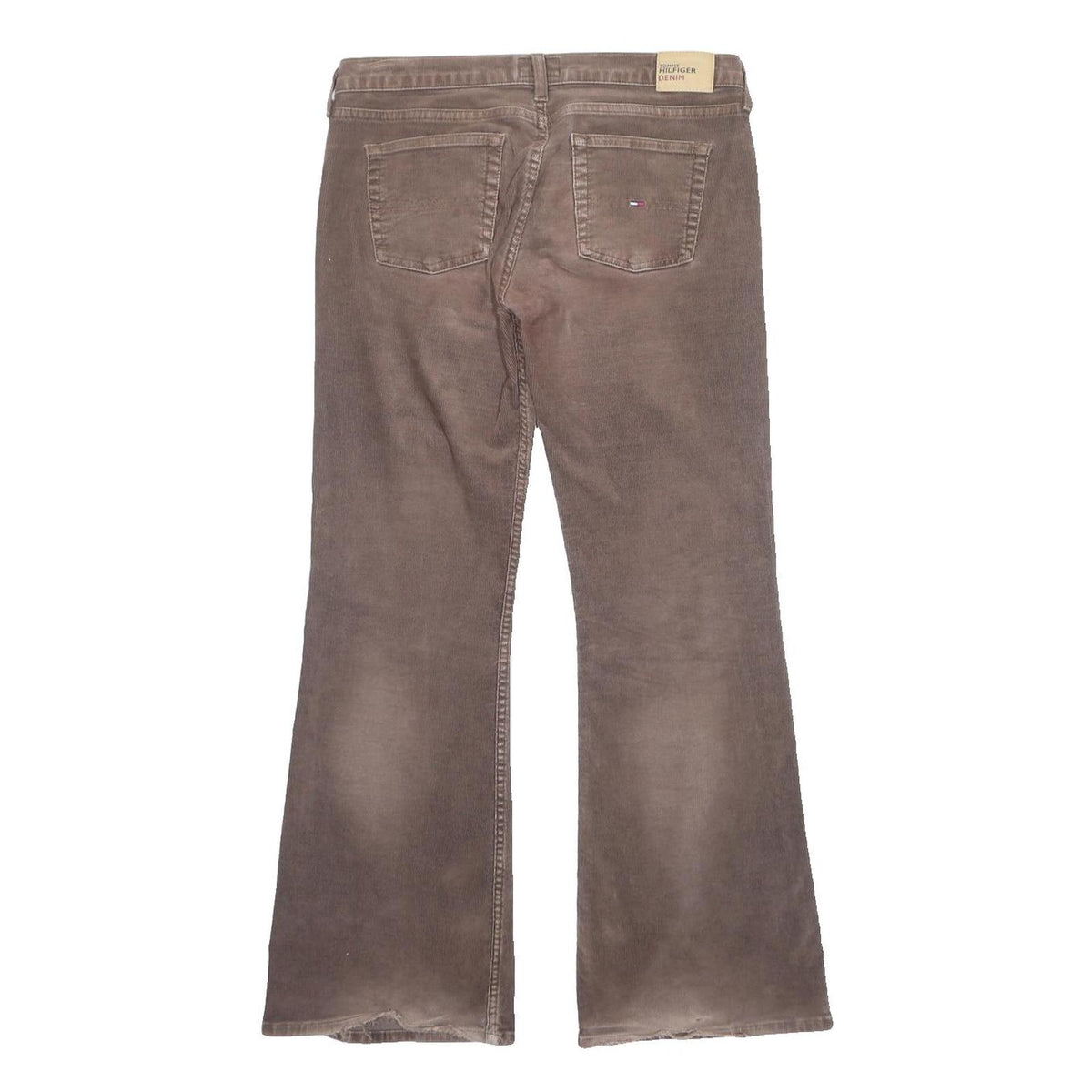 TOMMY HILFIGER Womens Cotton Blend Brown Regular Flared Trousers W31 L32 Casual
