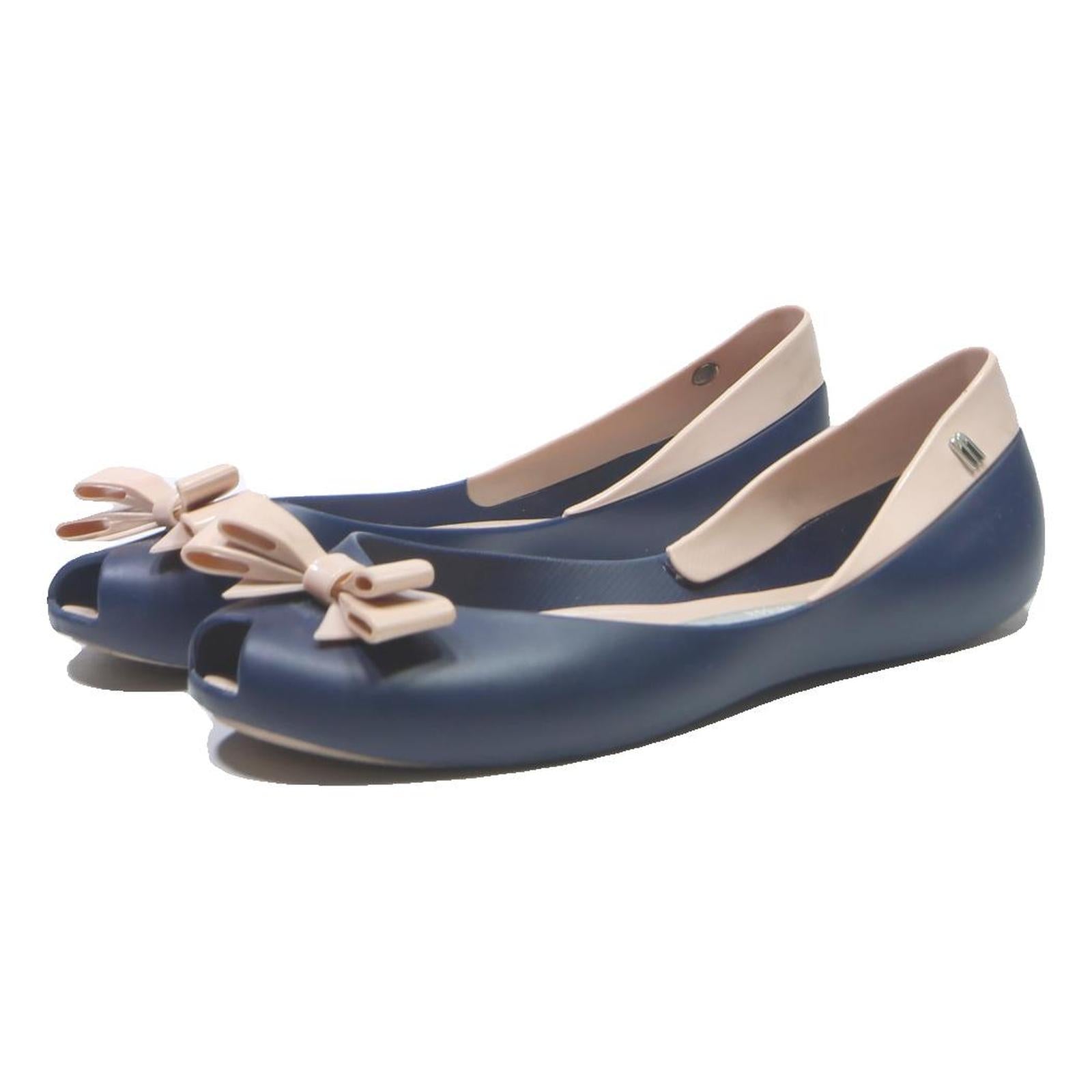 MELISSA Ultragirl Bow Womens Ballet Pumps Navy & Nude Synthetic UK 5 Stylish
