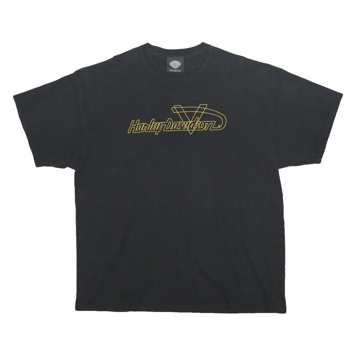 HARLEY DAVIDSON Mens Black Vintage T-Shirt 2XL Short Sleeve Crew Neck Museum