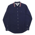TOMMY HILFIGER Mens Navy Shirt L Cotton Blend Button-Down Collar Long Sleeve