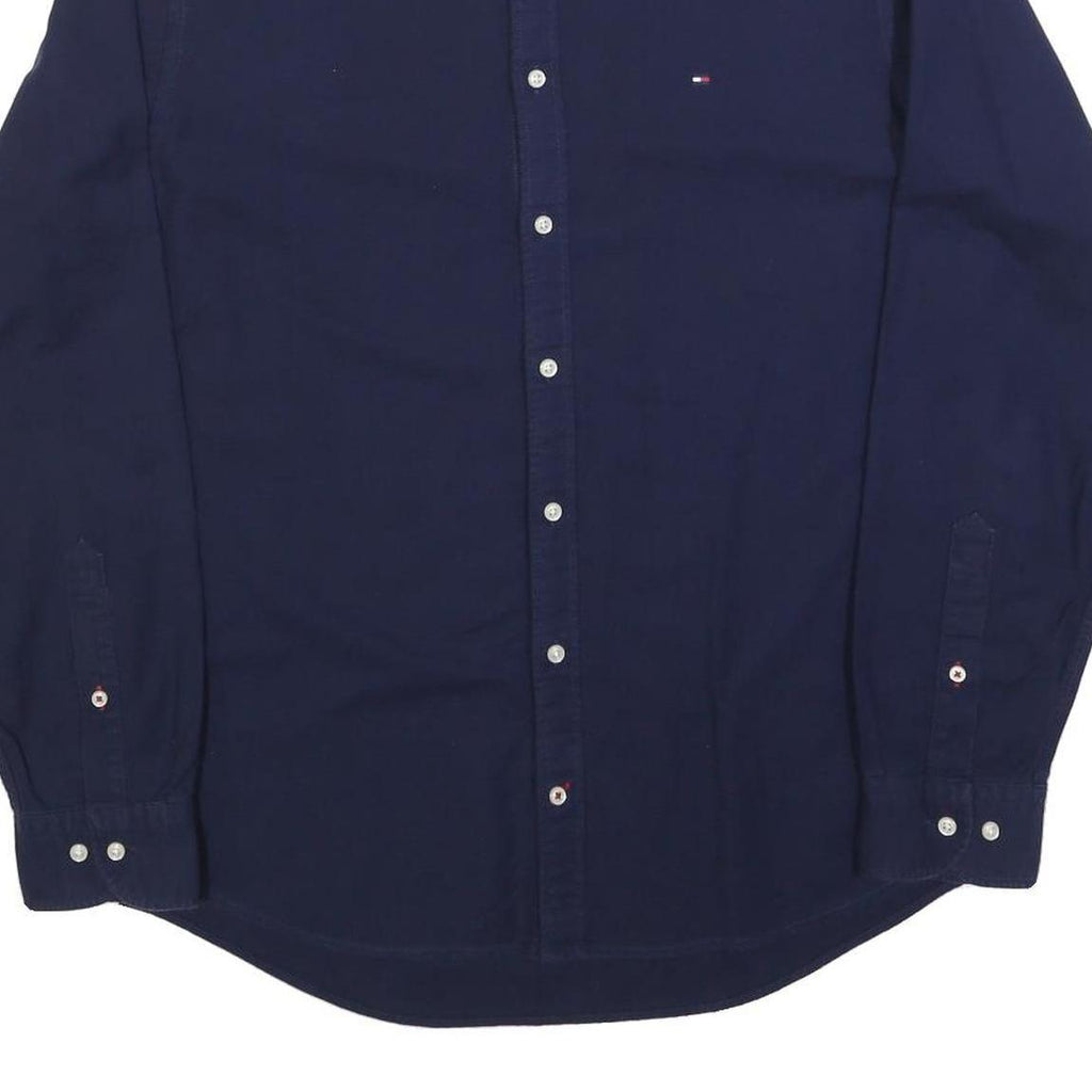 TOMMY HILFIGER Mens Navy Shirt L Cotton Blend Button-Down Collar Long Sleeve