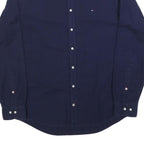 TOMMY HILFIGER Mens Navy Shirt L Cotton Blend Button-Down Collar Long Sleeve