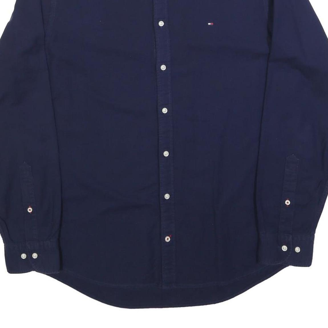 TOMMY HILFIGER Mens Navy Shirt L Cotton Blend Button-Down Collar Long Sleeve