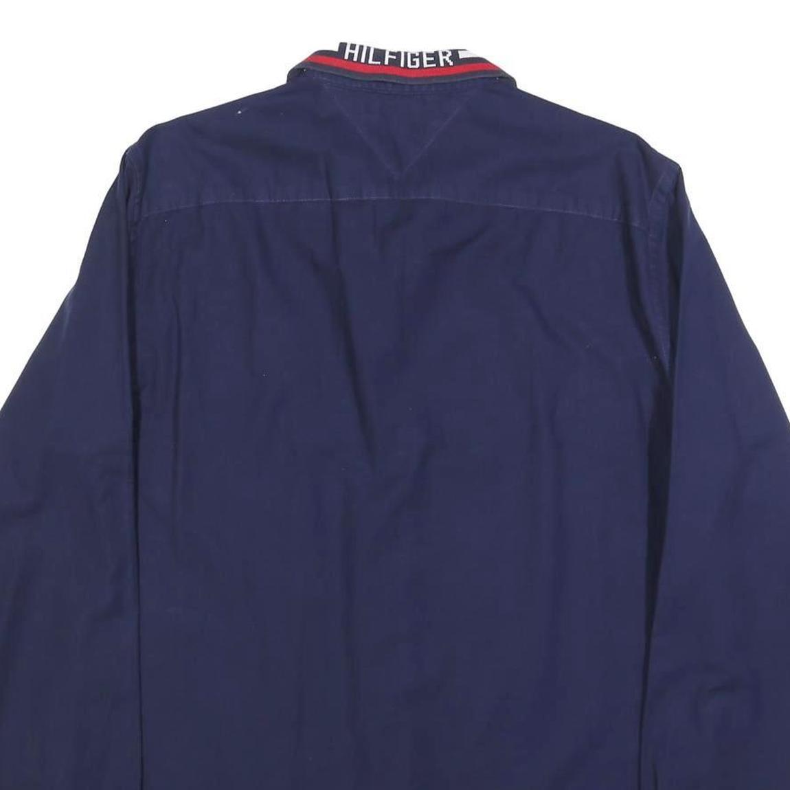 TOMMY HILFIGER Mens Navy Shirt L Cotton Blend Button-Down Collar Long Sleeve