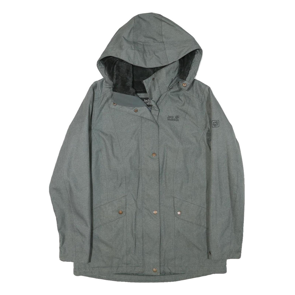 JACK WOLFSKIN Womens Grey Jacket M Polyester Blend Plain Zip Outdoor Hooded