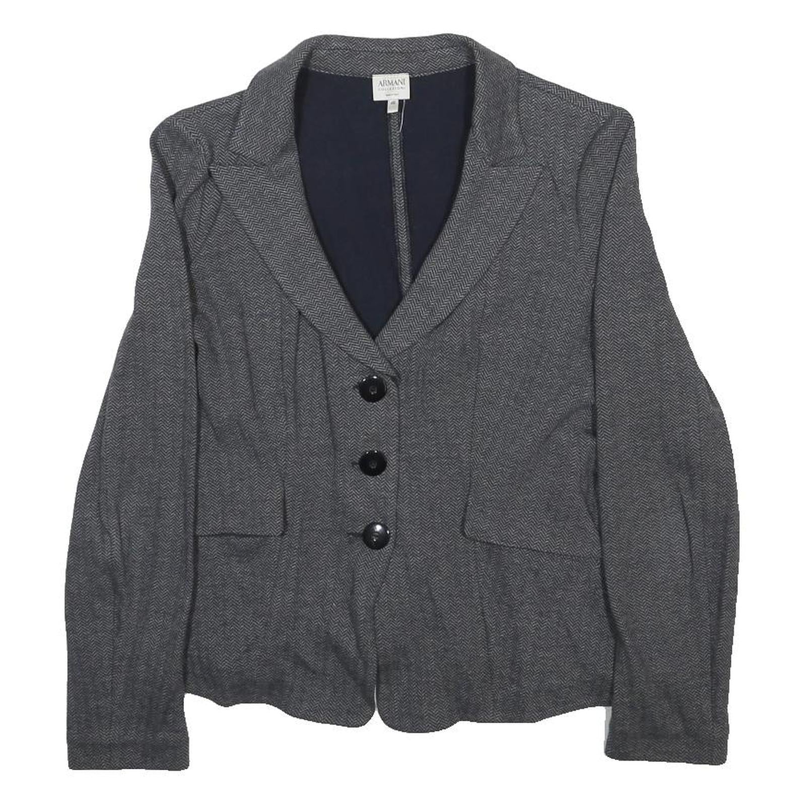 ARMANI COLLEZIONI Womens Grey Woven Jacket S Button Closure Herringbone Pattern