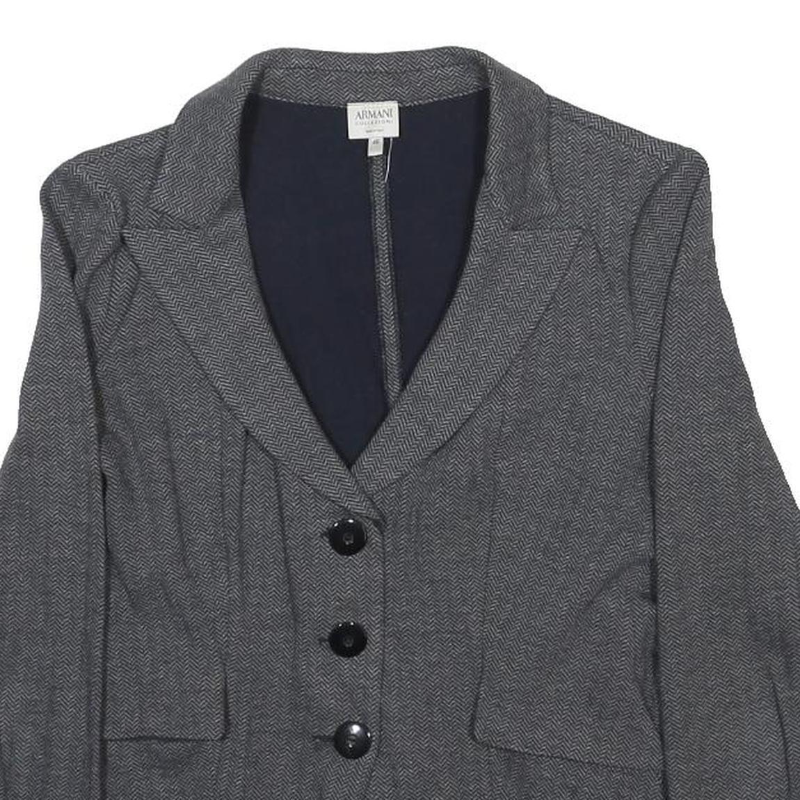 ARMANI COLLEZIONI Womens Grey Woven Jacket S Button Closure Herringbone Pattern