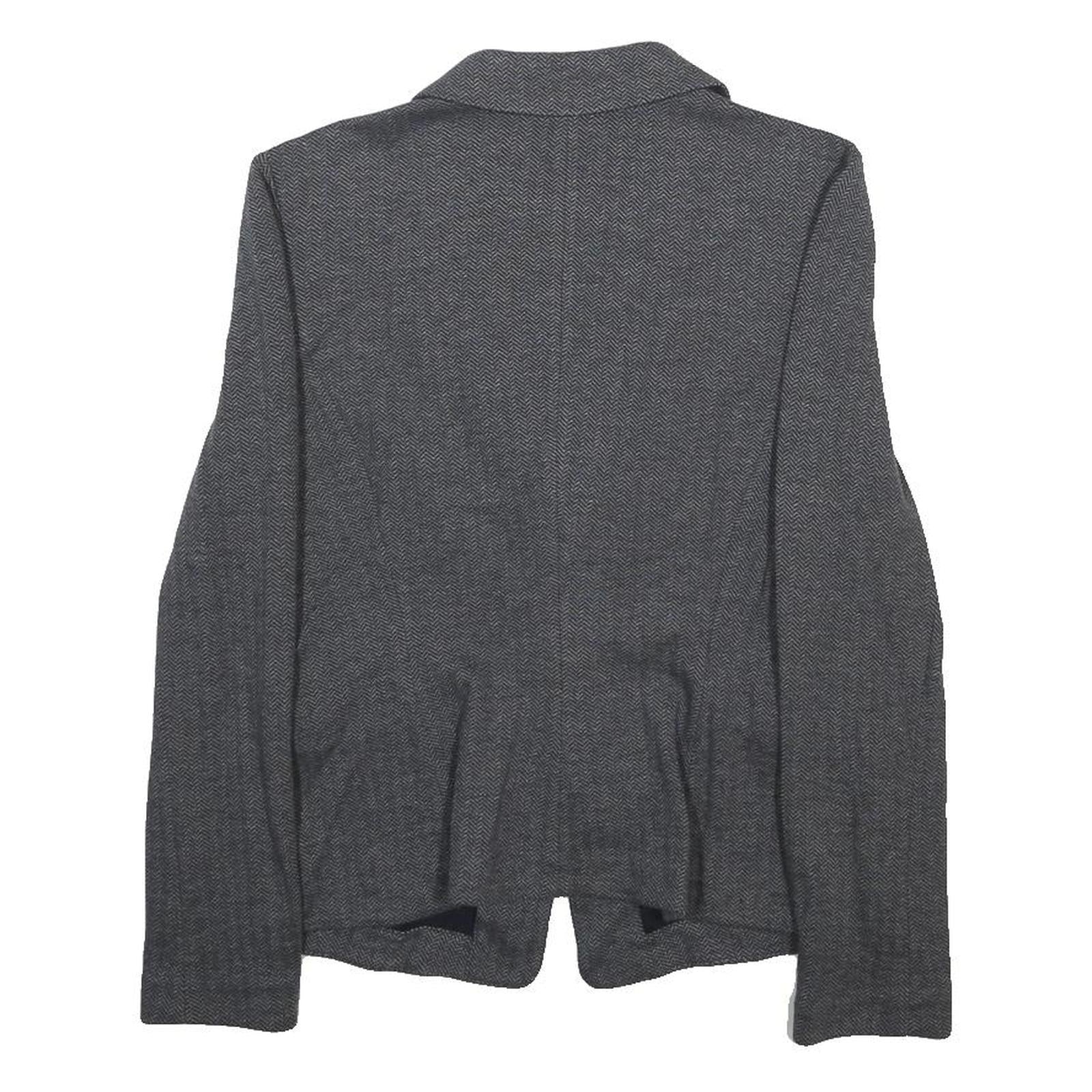 ARMANI COLLEZIONI Womens Grey Woven Jacket S Button Closure Herringbone Pattern