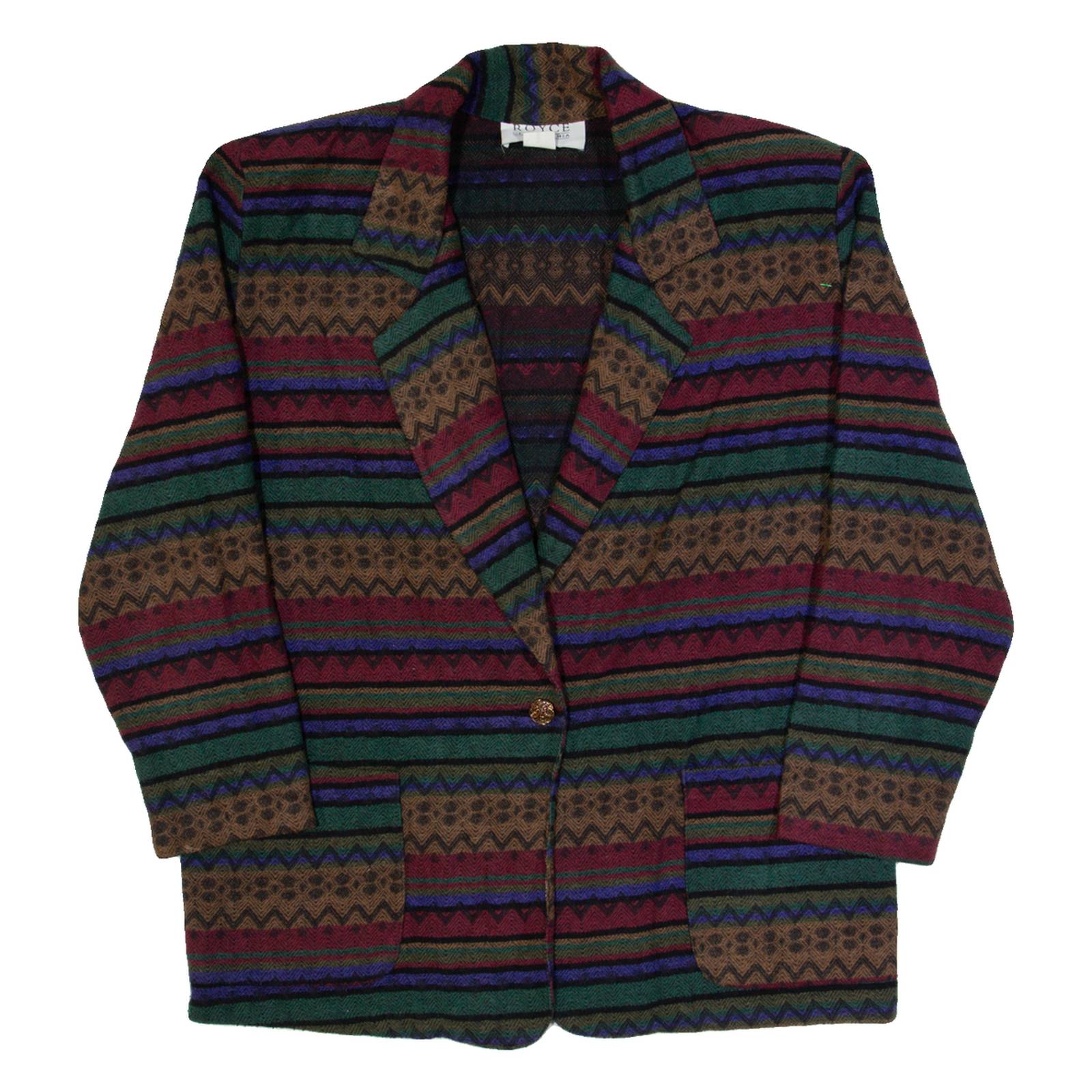 ROYCE Womens Blazer Jacket Red 90s Striped M