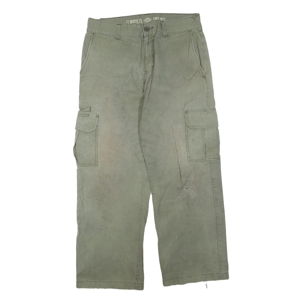 DICKIES Mens Cotton Blend Green Regular Cargo Trousers W32 L27 Workwear