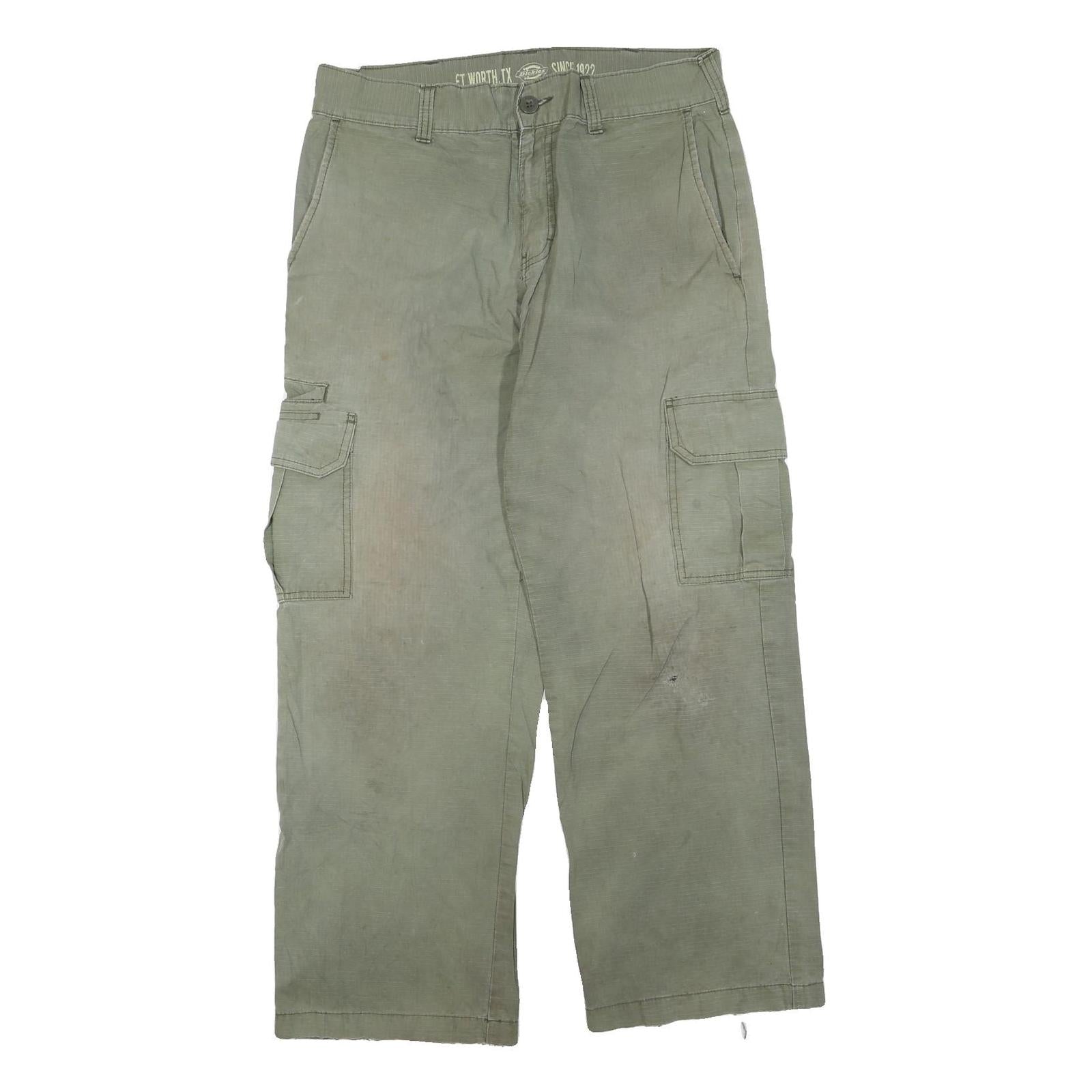 DICKIES Mens Cotton Blend Green Regular Cargo Trousers W32 L27 Workwear