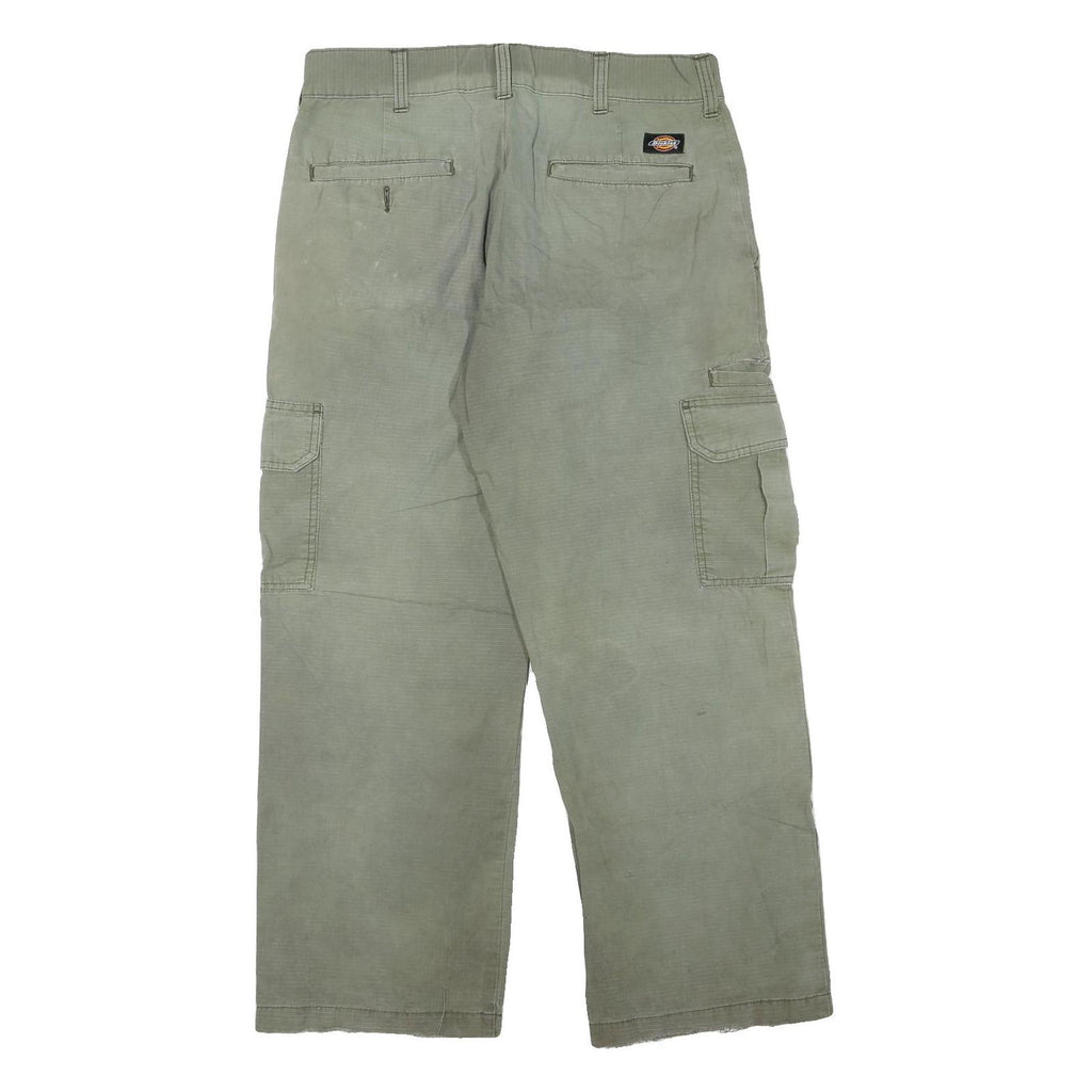 DICKIES Mens Cotton Blend Green Regular Cargo Trousers W32 L27 Workwear