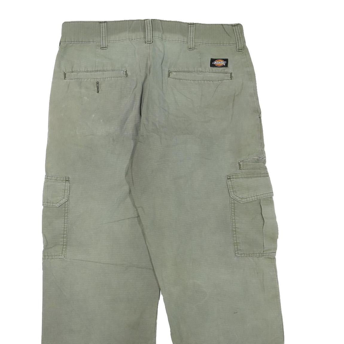 DICKIES Mens Cotton Blend Green Regular Cargo Trousers W32 L27 Workwear