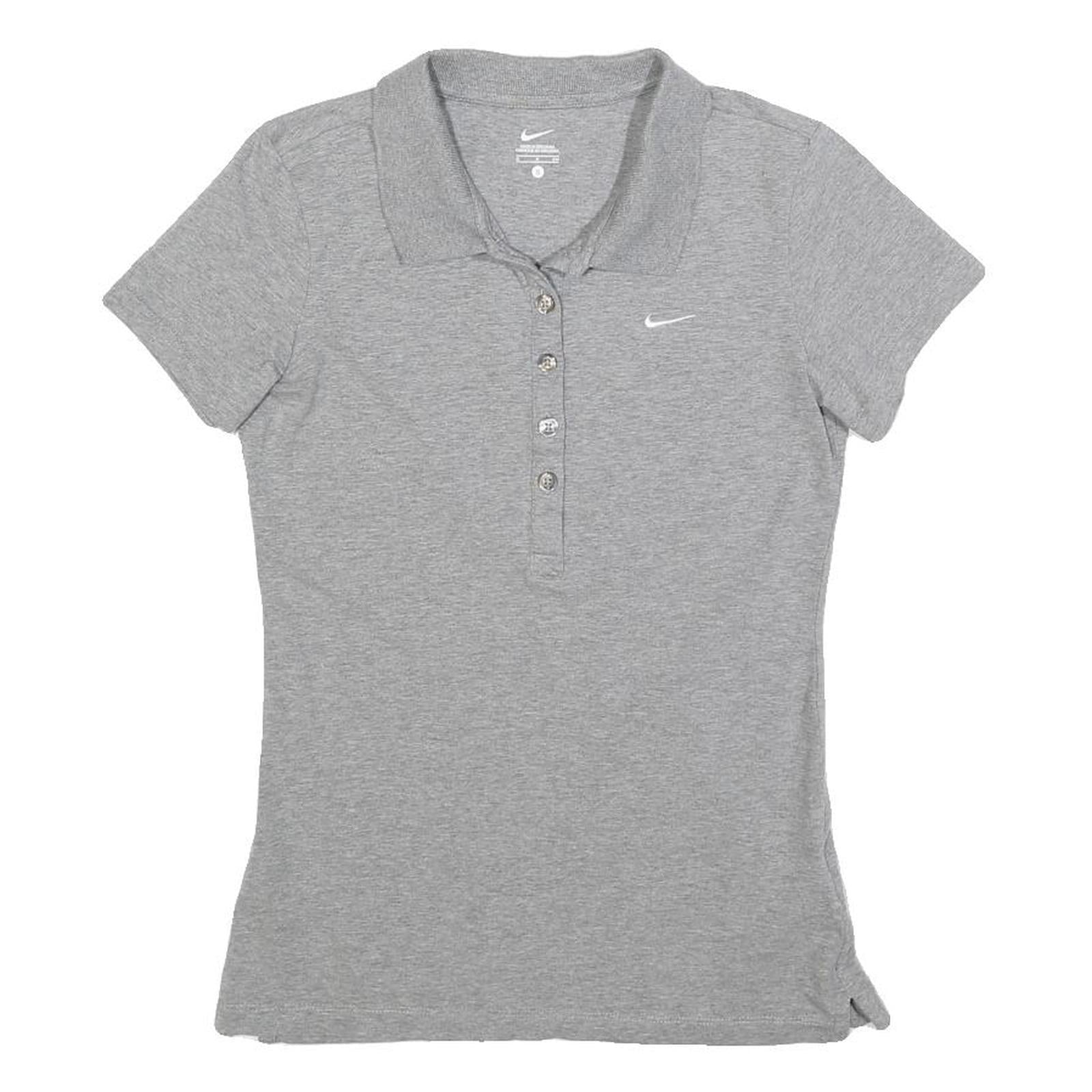 NIKE Womens Grey Short Sleeve Plain Polo Shirt S Cotton Comfort Fit