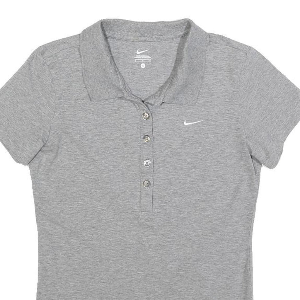 NIKE Womens Grey Short Sleeve Plain Polo Shirt S Cotton Comfort Fit