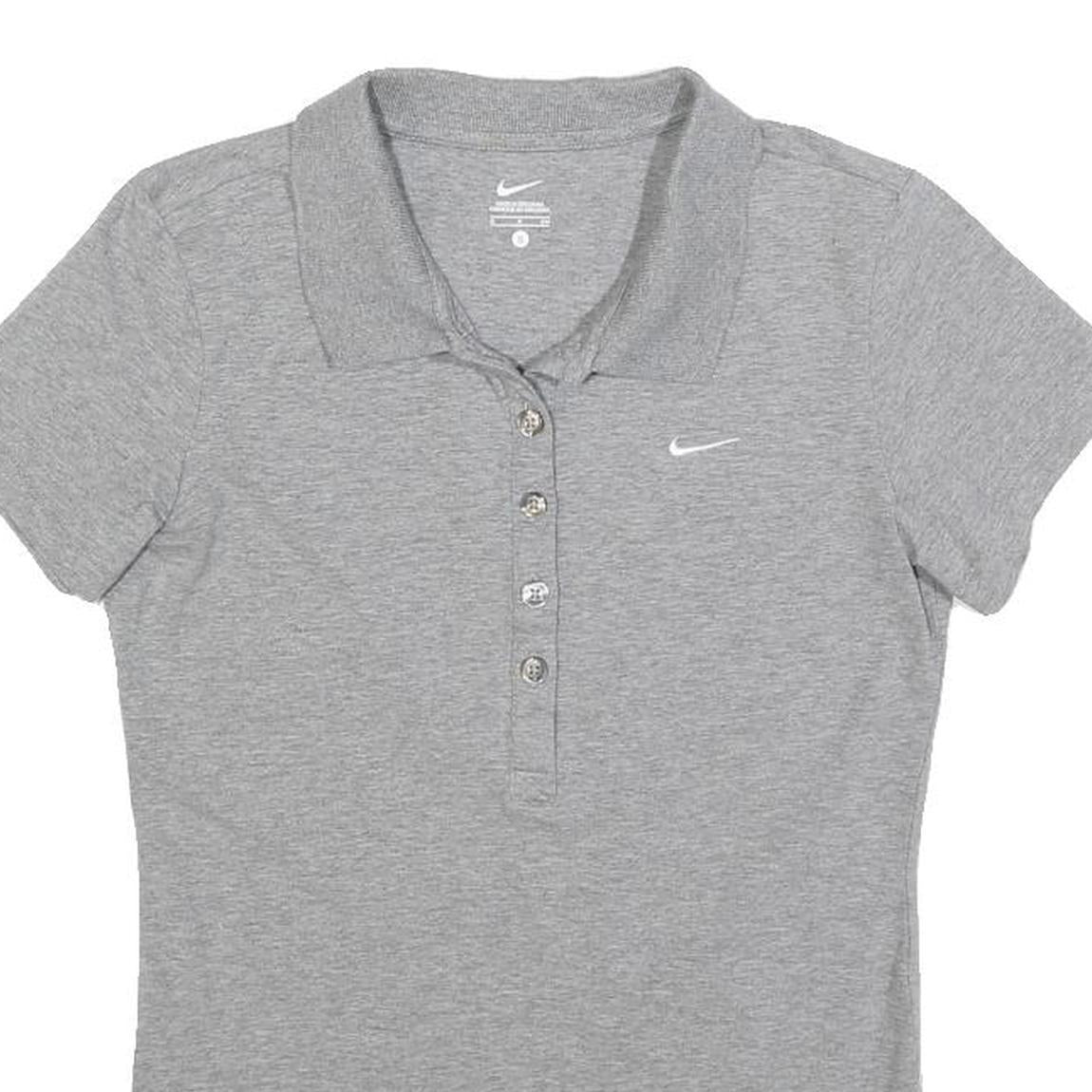 NIKE Womens Grey Short Sleeve Plain Polo Shirt S Cotton Comfort Fit