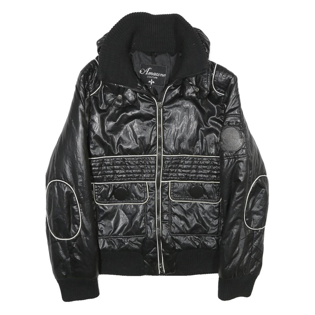 AMAZONE COUTURE Womens Black Zip Jacket Polyester UK 8 Quilted Ribbed Collar
