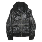 AMAZONE COUTURE Womens Black Zip Jacket Polyester UK 8 Quilted Ribbed Collar