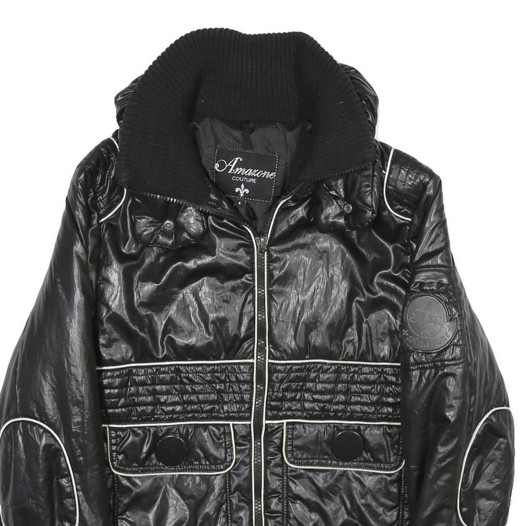 AMAZONE COUTURE Womens Black Zip Jacket Polyester UK 8 Quilted Ribbed Collar
