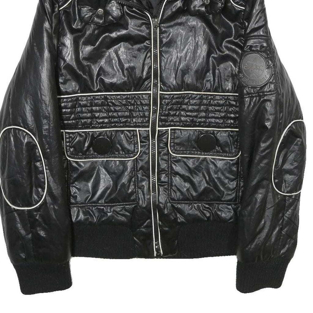 AMAZONE COUTURE Womens Black Zip Jacket Polyester UK 8 Quilted Ribbed Collar