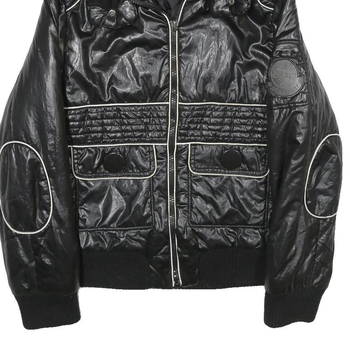 AMAZONE COUTURE Womens Black Zip Jacket Polyester UK 8 Quilted Ribbed Collar