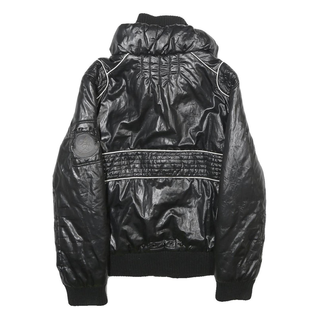 AMAZONE COUTURE Womens Black Zip Jacket Polyester UK 8 Quilted Ribbed Collar