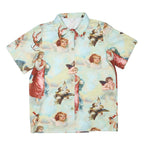 Womens Blue & Cream Artistic Print Shirt Short Sleeve Collared S Polyester Blend