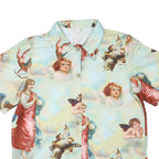 Womens Blue & Cream Artistic Print Shirt Short Sleeve Collared S Polyester Blend