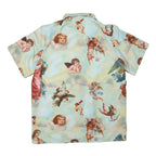 Womens Blue & Cream Artistic Print Shirt Short Sleeve Collared S Polyester Blend