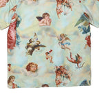 Womens Blue & Cream Artistic Print Shirt Short Sleeve Collared S Polyester Blend